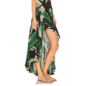 Beach Riot Rachel Skirt, Black and Green Tropical High-Low Maxi Skirt